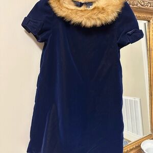 Janie and Jack Navy Blue Dress with Faux Fur Collar
